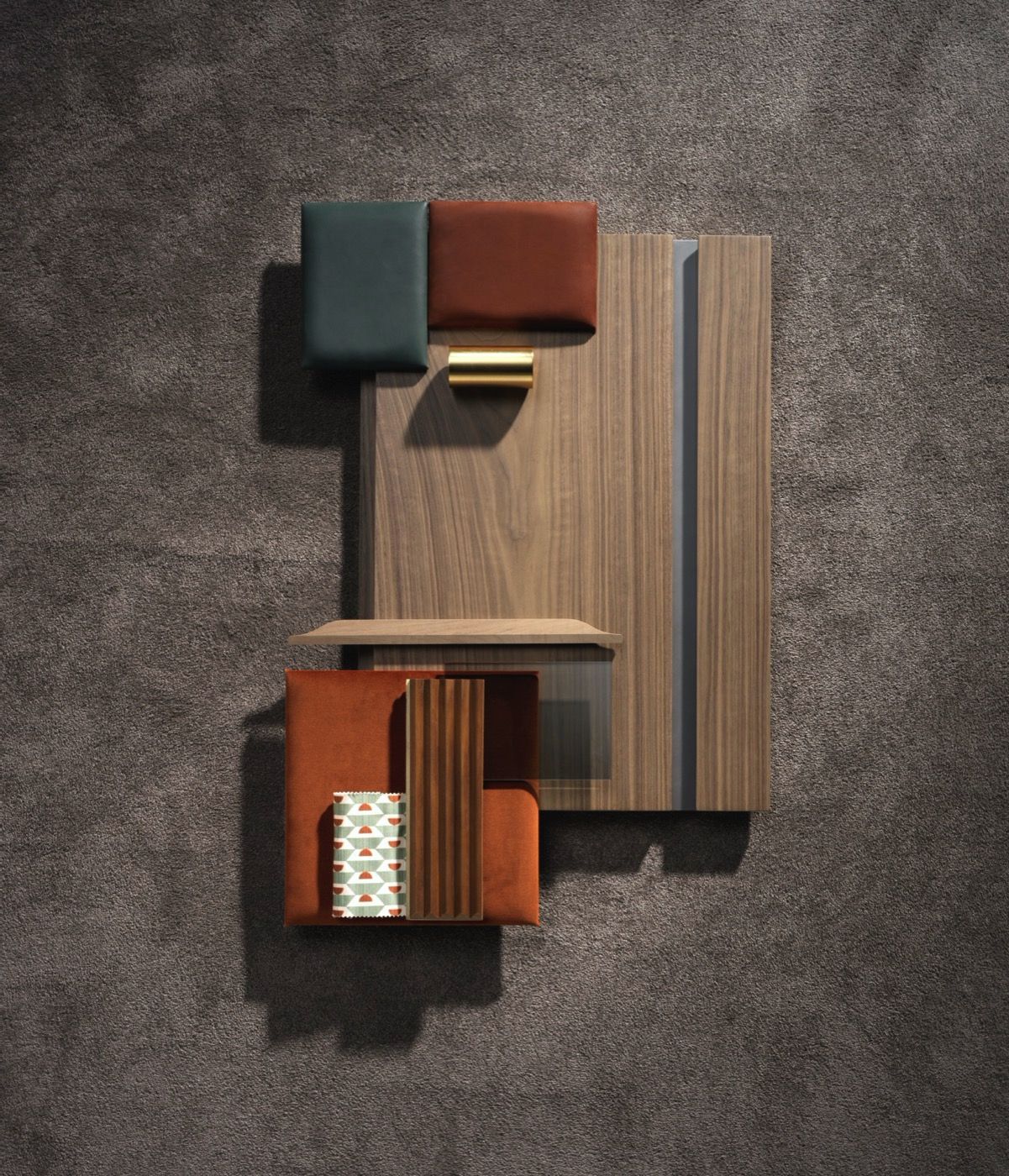 Moodboard: Noce in finitura Ca' Conti con inserto metallico Piombo - Wood Interiors