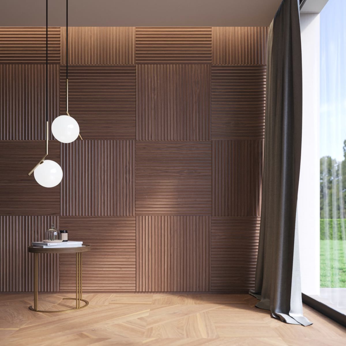 3D Code module with wide horizontal and vertical lines - Wood Interiors
