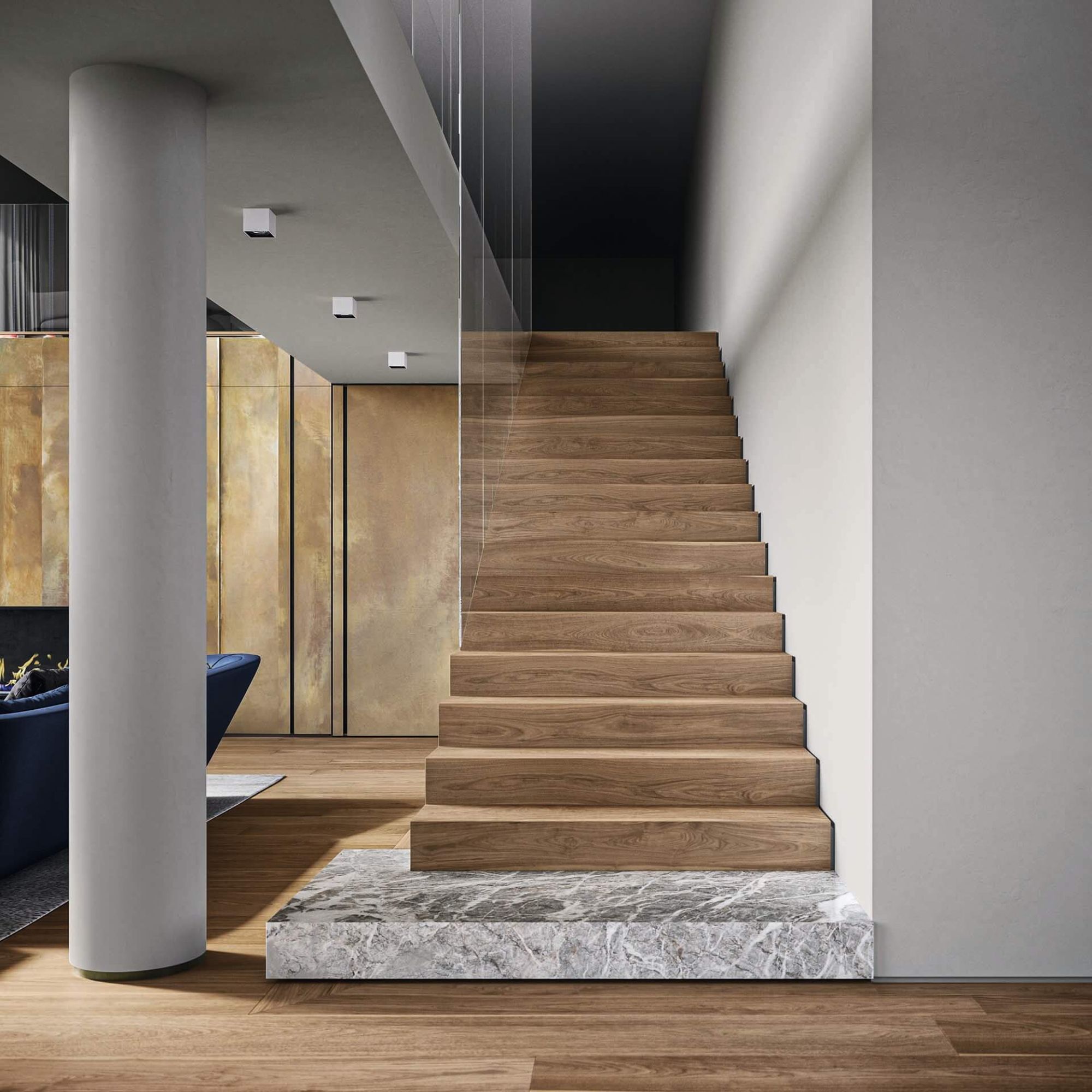 Wooden staircase with glass bulkhead - Wood Interiors