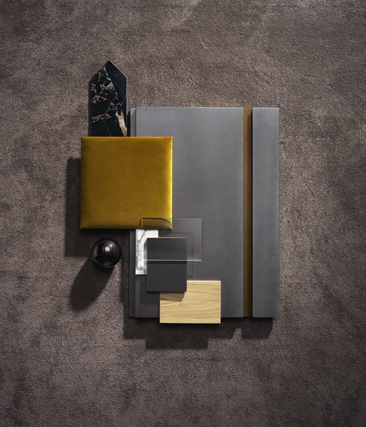 Moodboard: Piombo metal finish with insert in Ottone lunare metal finish - Wood Interiors